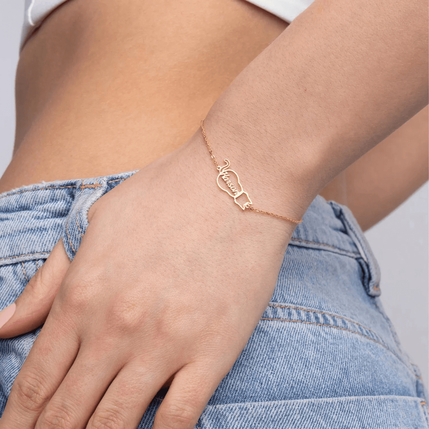 Pulsera personalizada en forma de gato con nombre