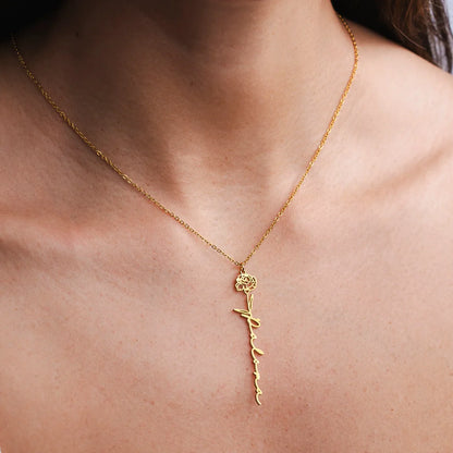 Collar personalizado con nombre y flor de nacimiento