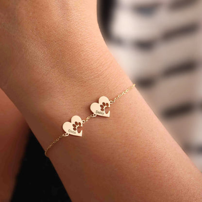 Pulsera personalizada con nombre y huellita en corazón